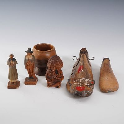 6pc Collection of Folk Art Hand-Carved and Decorative Wooden Pieces. A varied collection of six 