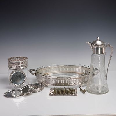 20pc Silverplated and Mixed Metal Tableware. Attractive grouping of twenty tableware and serving 