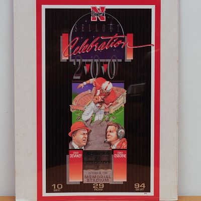1994 University of Nebraska 200th Sellout Celebration Commemorative Poster. Bold limited edition 
