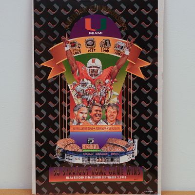 University of Miami 58 Home Wins & 4 Championships Commemorative Poster. Vibrant limited edition 