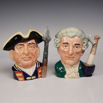 2pc Royal Doulton Large Character Jugs, Apothecary D6567 & Guardsman D6568. Two distinguished 