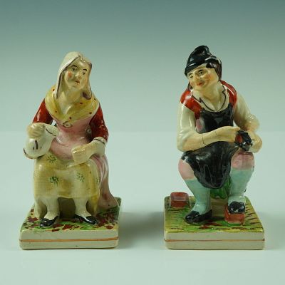 2pc Antique Staffordshire Pottery Figures. A charming pair of Staffordshire pottery figures 