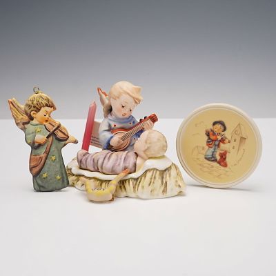 4pc Goebel Hummel Figurine, Pin, Ornament and Plaque. Collection of four Goebel Hummel pieces 