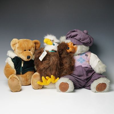 3pc Plush Animals Group-Friendimals Eaglet, Harrods & Robert Raikes Bears. Charming group of 