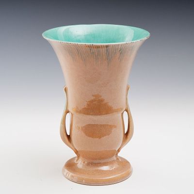 Roseville Pottery Orion Vase with Dual Handles. Orion pattern with gracefully sculpted dual side 