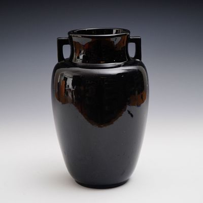 Black Glazed Art Pottery Vase with Twin Handles. A gorgeous Art Pottery vase finished in a deep 
