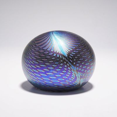 David Lotton for Charles Lotton Studios Art Glass Web Pattern Paperweight. Formed as a spherical 