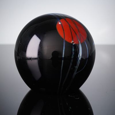 Steven Correia Art Glass Paperweight, Red Sun & Birds. A Steven Correia Art Glass Paperweight 