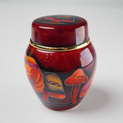 A Moorcroft Enameled Limited Edition Miniature Lidded 'Mushroom' Ginger Jar. This small, lidded 