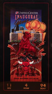 1994 Chicago Bulls United Center Inaugural Game Poster. Created to commemorate the Chicago 
