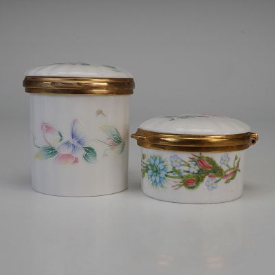 2pc Aynsley Bone China Lidded Boxes, Little Sweetheart & Wild Tudor. Two fine English bone china 