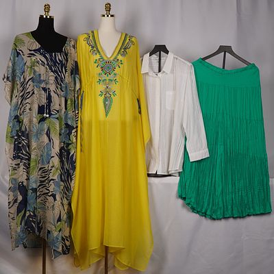 4pc Women's Beachy Garments, Kaftans, Skirt, and Blouse. This group includes four women's 