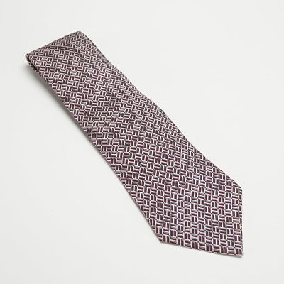Hermes Paris Red Blue Geometric Pattern Silk Necktie. This Hermes Paris 100 percent silk necktie 