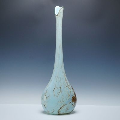 Blue Tear Drop Art Glass Floor Vase. A tall, slender art glass vase featuring a soft pastel blue 
