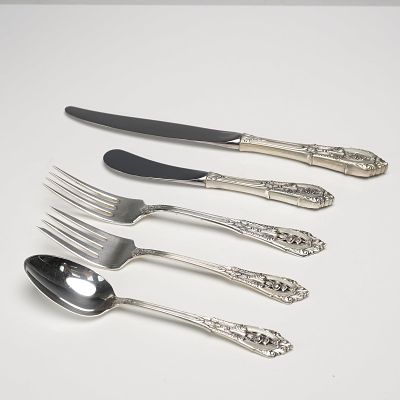 5pc Wallace Sterling Silver Flatware, Rose Point. These pieces of flatware showcases the ornate 