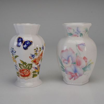 2pc Aynsley Miniature Vases, Little Sweetheart & Cottage Garden. Two Aynsley Fine Bone China 