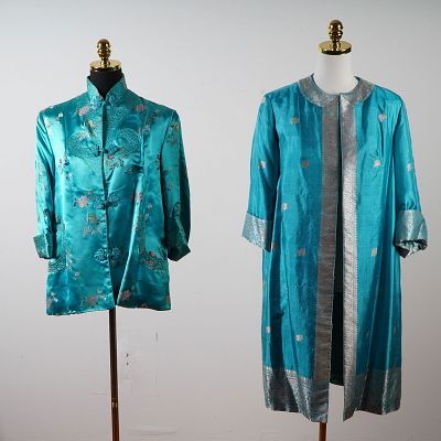 2pc Hong Kong Hand-Custom Tailored Silk Kimonos. A striking two-piece ensemble in luminous 