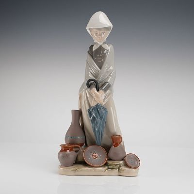 Lladro Porcelain Figurine Ceramic Seller Woman Model 5081. A single Lladro Porcelain Figurine 