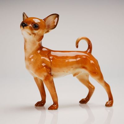 Vintage Hutschenreuther Porcelain Chihuahua Dog Figurine. A vintage porcelain glazed figurine 
