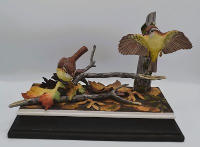 Boehm Porcelain Carolina Wrens Sculpture, 1957, Rare. Bisque Porcelain Decorated, hand created 
