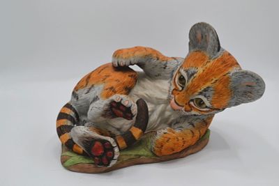 Boehm Porcelain Baby Ocelet Sculpture, 1976. Bisque Porcelain Decorated, hand created, hand 