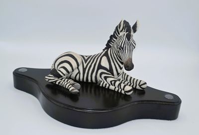 Boehm Porcelain Young Zebra On Black Base, 1990. Bisque Porcelain Decorated, hand created, hand 