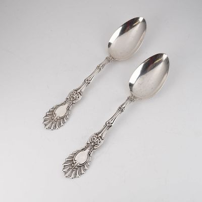 A Pair of Wood & Hughes Sterling Silver Spoons, Patented 1896. A pair of 2pc sterling silver 