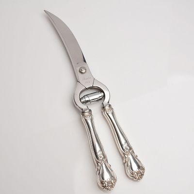 Webster Sterling Silver Handle Poultry Shears. A single pair of ornate poultry shears featuring 