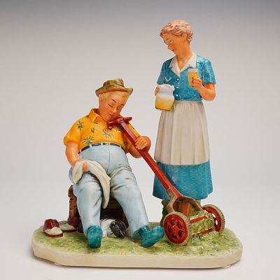Norman Rockwell "Summer &acirc;€ Cool Aid" Matte Figurine by Gorham. A single hand-painted ceramic or 