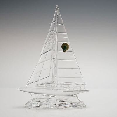 Waterford Crystal Sailboat Sculpture. A single molded crystal figurine depicting a sailboat from 