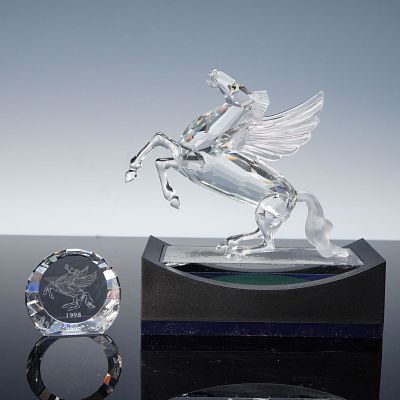 Swarovski 1998 Annual Edition Pegasus Figurine with Base and Plaque. A collection of five items 