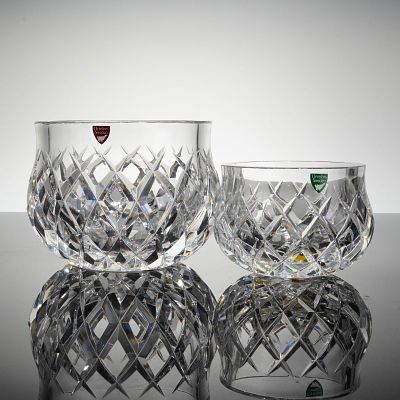 Pair of Orrefors by Gunnar Cyren Sofiero Crystal Bowls. A pair of heavy, clear lead crystal 