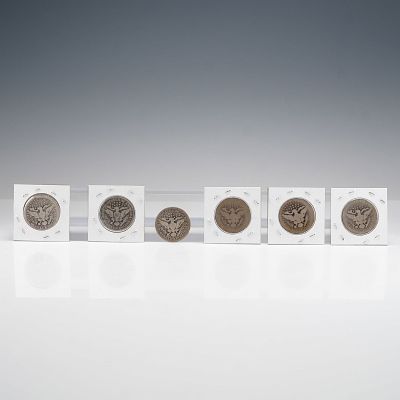 6pc 1898, 1899, 1900, 1902, 1903 & 1915 Barber Quarter Dollars. A collection of six United 