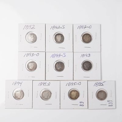 10pc 1892-1895 Barber Silver Dimes. A 10-piece group of early Barber silver dimes including one 