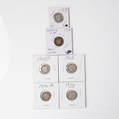 6pc 1894-O, 1912, 1915, 1915-S, 1916, 1916-S Barber Dime Set. This 6-piece Barber Dime set 