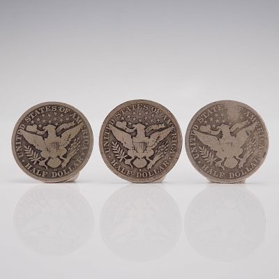 3pc 1897 Barber Half Dollar. Struck in 90 percent silver with an approximate silver content of 