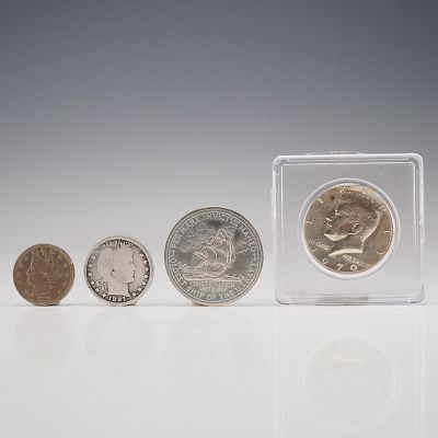4pc 1897-1972 United States Coin and Round Collection. Comprises an 1897 Barber Quarter Dollar 