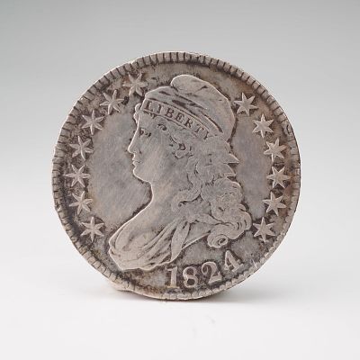 1824-(P) Capped Bust Half Silver Dollar. Obverse featuring a left-facing portrait of Liberty 