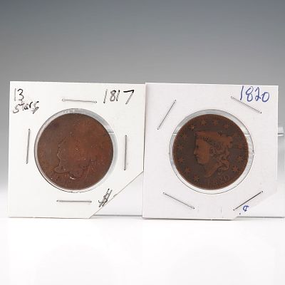 2pc 1817-(P) to 1820-(P) Capped Bust Half Silver Dollars. This lot features two early United 