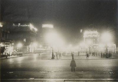 French Gelatin Silver Print Paris 1925 Place de l'Opera Night. A gelatin silver print on board 