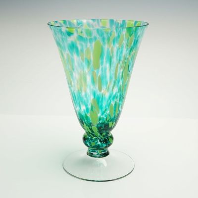 Artisan Speckled Art Glass Pedestal Vase. A single hand-blown glass vessel designed as a 