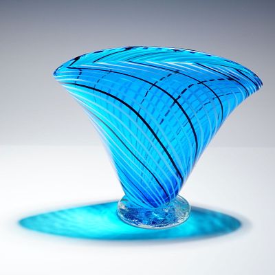 Contemporary Studio Art Glass Flared Vessel with Helical Threading. Contemporary studio art 