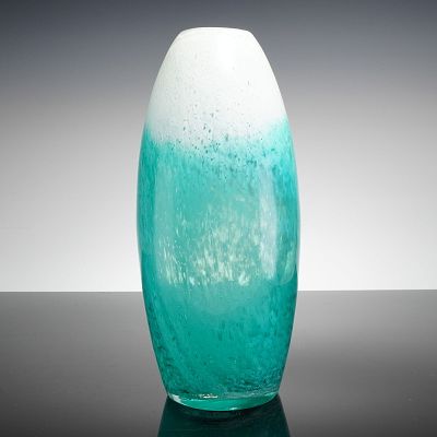 Mid-Century Art Glass Teal and White Vase. A contemporary blown art glass vase featuring an 