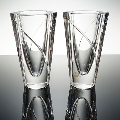 Pair of Orrefors Crystal Vases, Marin Swirl. Set includes two tall Marin Swirl vases. The 