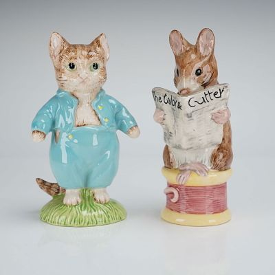 2pc Royal Albert Beatrix Potter's Figurines, Tom Kitten and The Tailor. The lot comprises two 