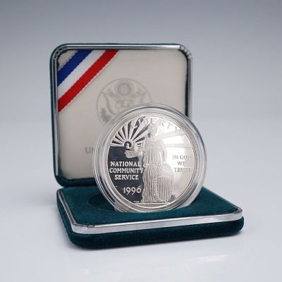 1996 National Community Service Commemorative Proof Silver Dollar. Issued by the United States 