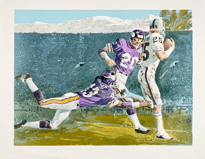 Merv Corning, Lithograph on Paper, NFL Super Bowl XI, Signed. Celebrate the glory of the 