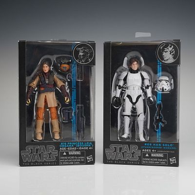 2pc Star Wars Black Series Leia and Han Solo Figures. Two Star Wars The Black Series collection 