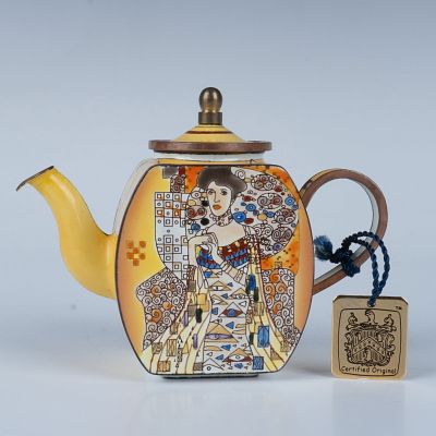 Charlotte Di Vita Enameled Copper Miniature Teapot. Beautiful copper and enamel miniature tea 