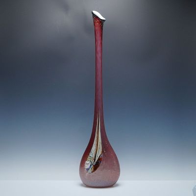 Mauve Tear Drop Art Glass Floor Vase. An elongated, tapering neck rising from a rounded base 